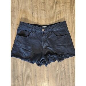 Forever 21 Black‎ Denim Shorts Size 27 Cut Off Distressed Stretch Button Fly